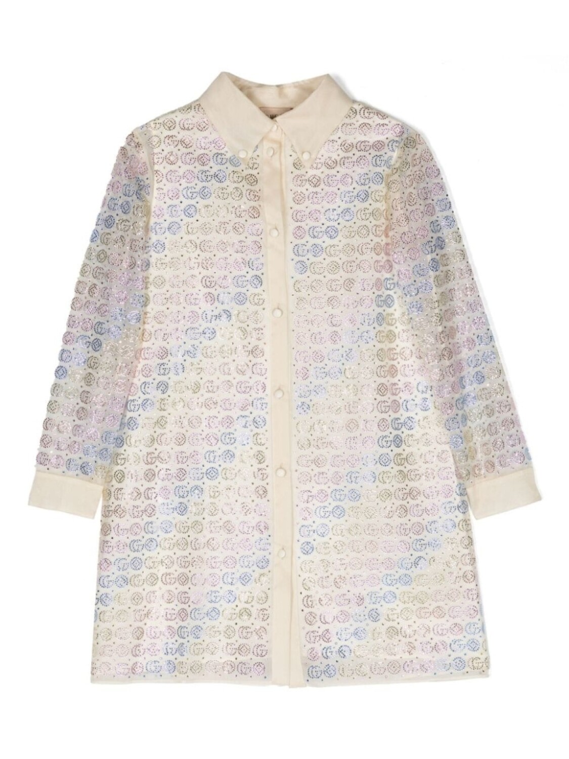 

Gucci Kids платье-рубашка с кристаллами и логотипом GG, нейтральный цвет