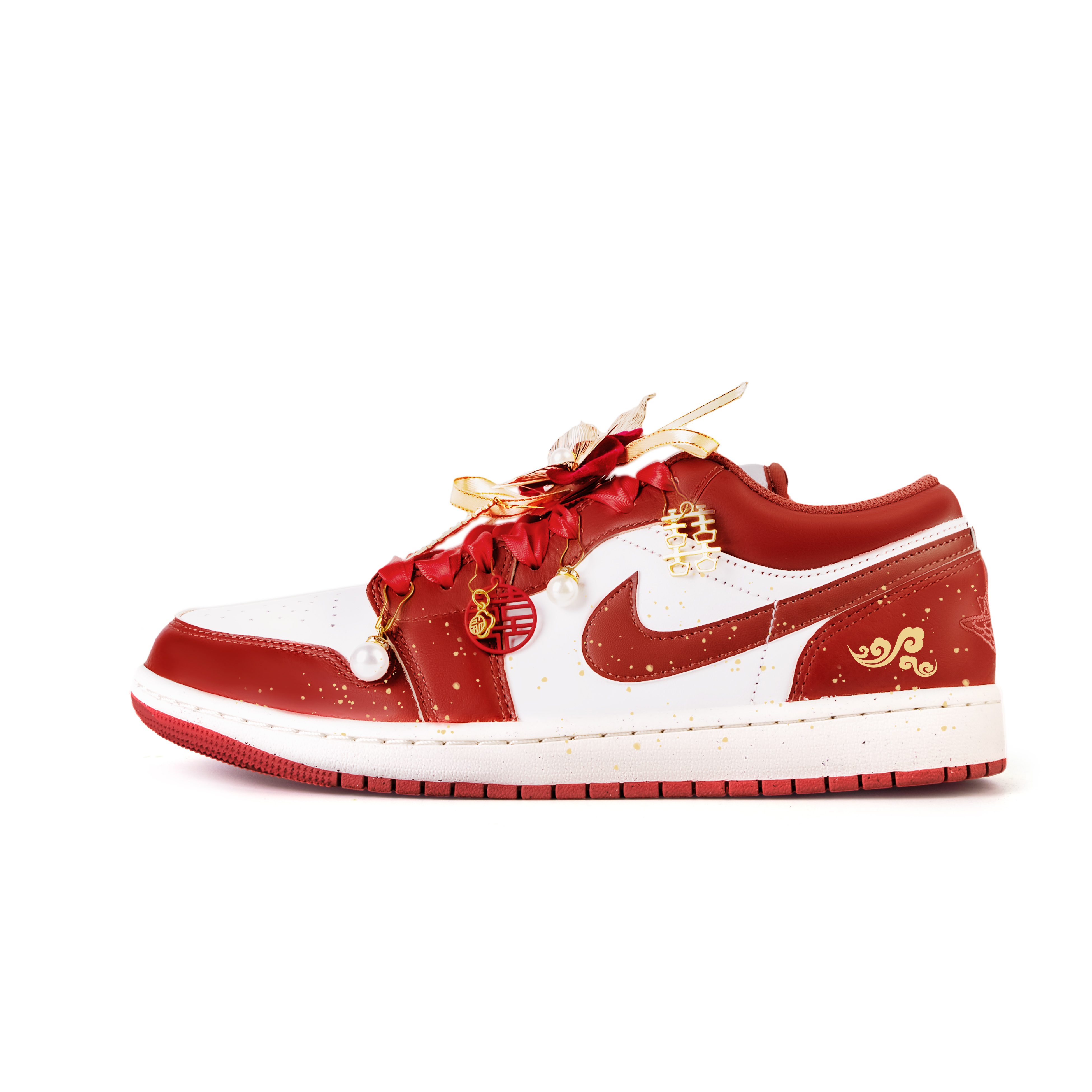 

Jordan Баскетбольные кроссовки Air 1 Joyful And Delighted с низким верхом, нескользящие, винтажные, мужские, белые, красные