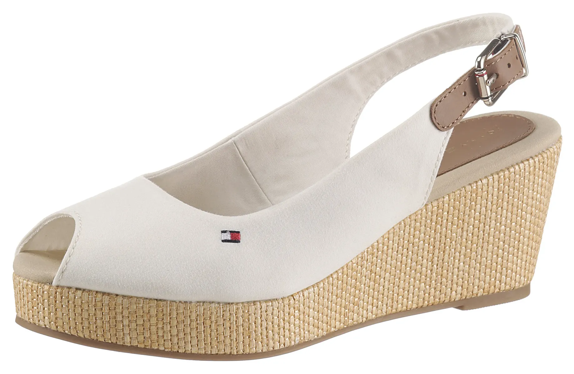 Сандалии Tommy Hilfiger "ICONIC ELBA SLING BACK WEDGE", летняя обувь, босоножки, танкетка, с джутовой отделкой, белый