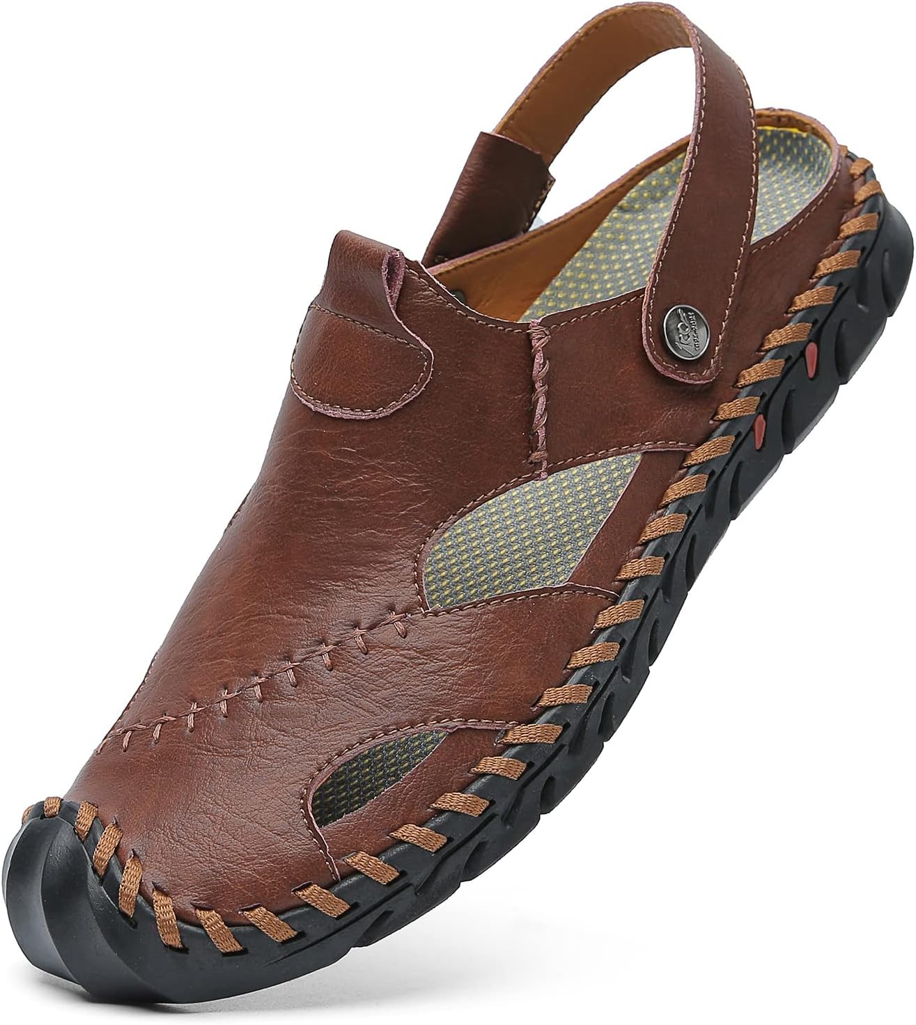 

Мужские повседневные кожаные сандалии JAMONWU с закрытым носком, регулируемые, ручной работы, пляжные сандалии рыбацкого типа, коричневый