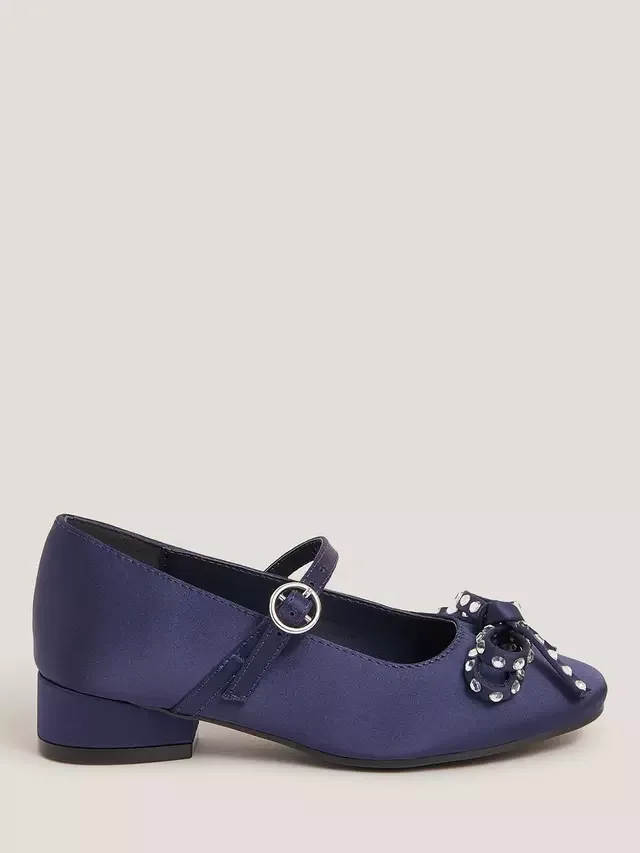 Детские балетные туфли на каблуке с бантом Monsoon, Navy