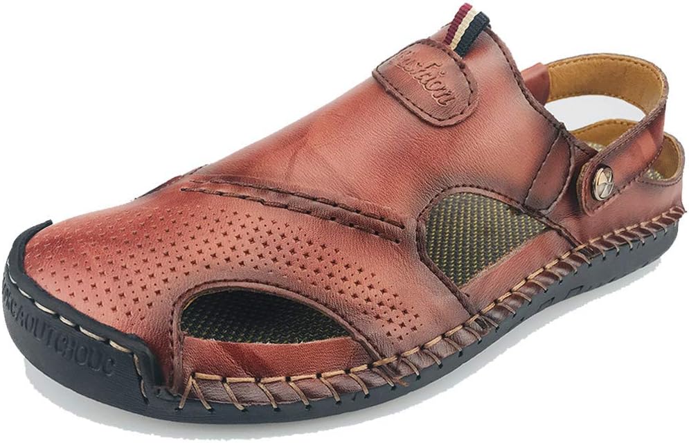 

Мужские кожаные сандалии JEBU с закрытым носком для активного отдыха, прогулок и вождения, регулируемые, стиль рыбак, коричневый