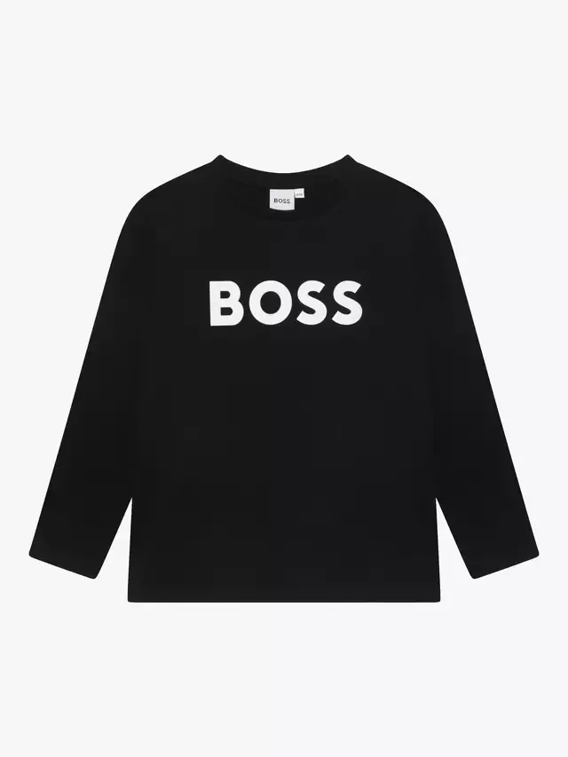 Детская футболка с длинными рукавами и круглым вырезом, черная HUGO BOSS