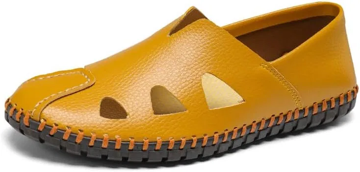 Лоферы кожаные Mens Genuine Leather Loafers, Желтый Asifn