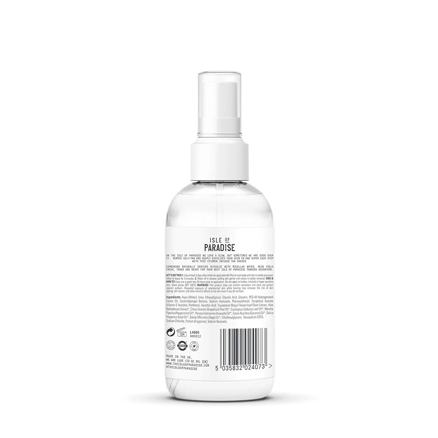 Isle of Paradise Over It Magic Self Tan Eraser - Отшелушивающая мицеллярная вода с гликолевой кислотой, веганский продукт, не тестируется на животных, 6,76 жидких унций 200 мл (1 шт.) — фото 2