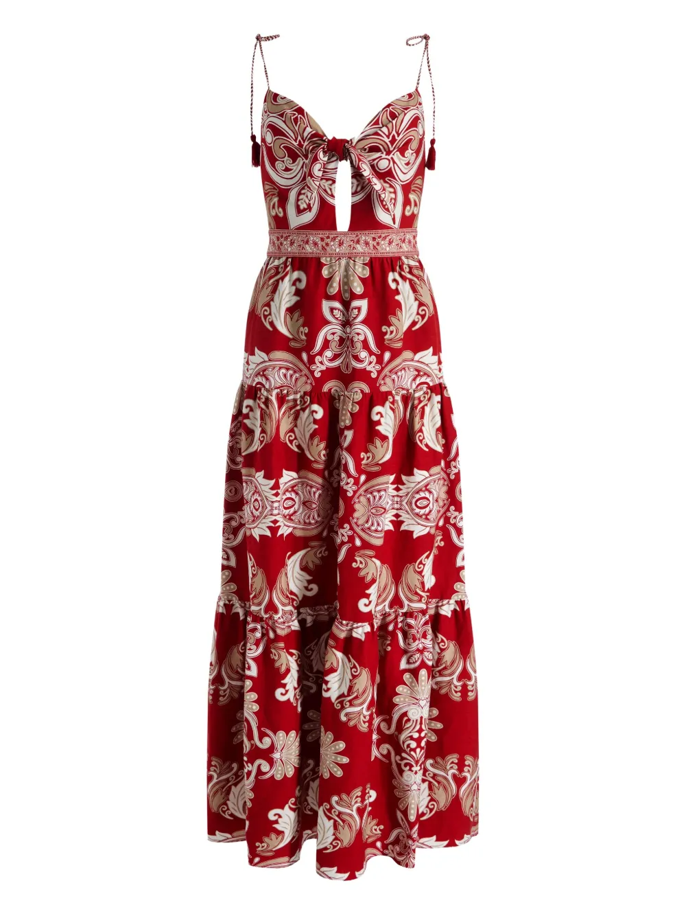 

Платье макси с кисточками и принтом пейсли Alice + Olivia, красный