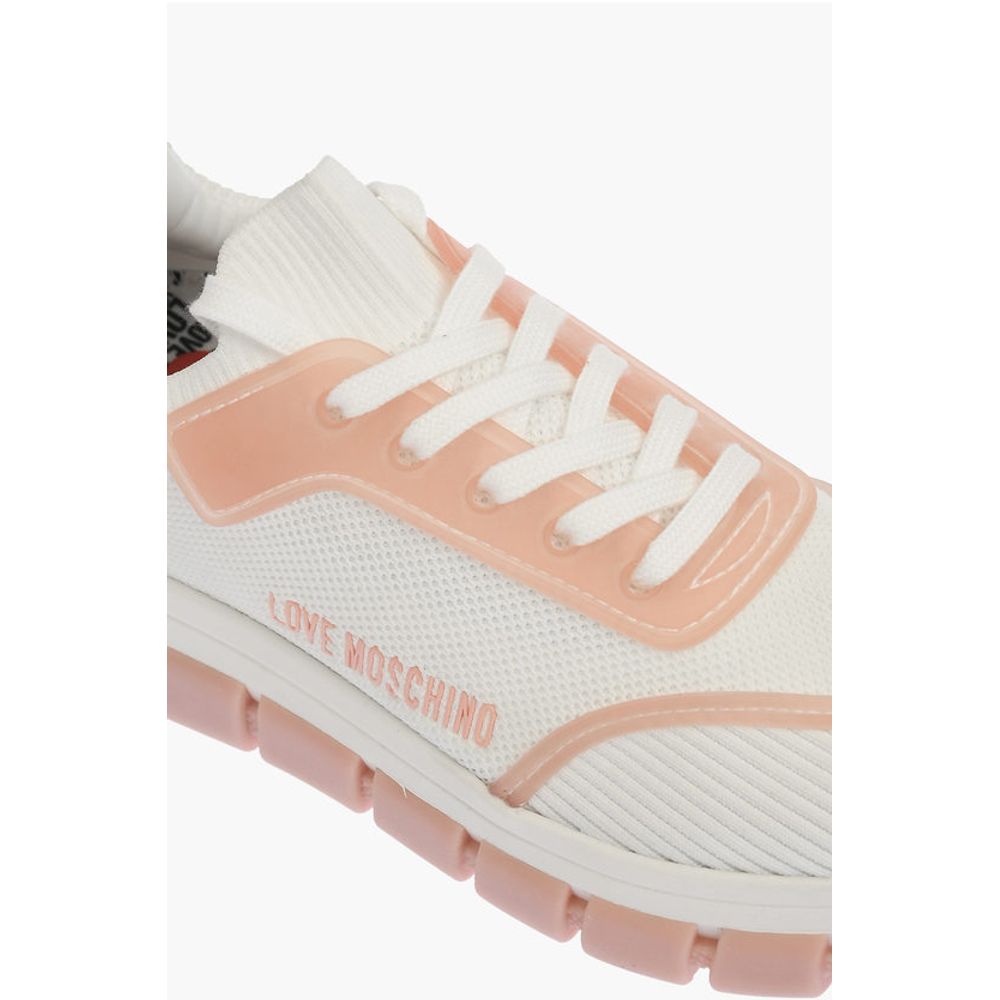 Кроссовки LOVE из перфорированной ткани двухцветные TASSEL50 Moschino, White — фото 4