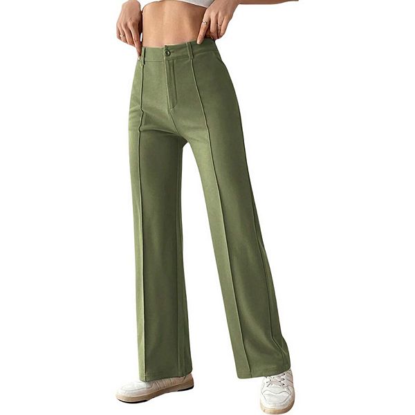 

Женские брюки прямого кроя с эластичной резинкой на поясе Yesfashion, Green