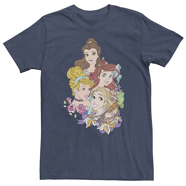 

Футболка Big & Tall Disney Princess с цветочным принтом Belle, Cinderella, Ariel, Rapunzel Licensed Character