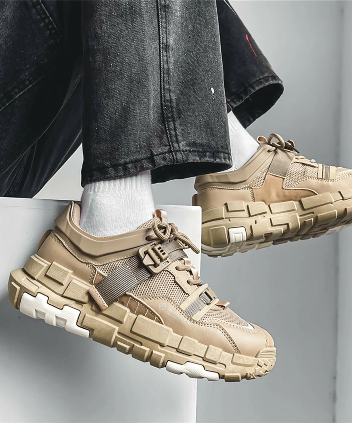 Aimoha Мужские повседневные уличные кроссовки на платформе Aimoha Mens, beige