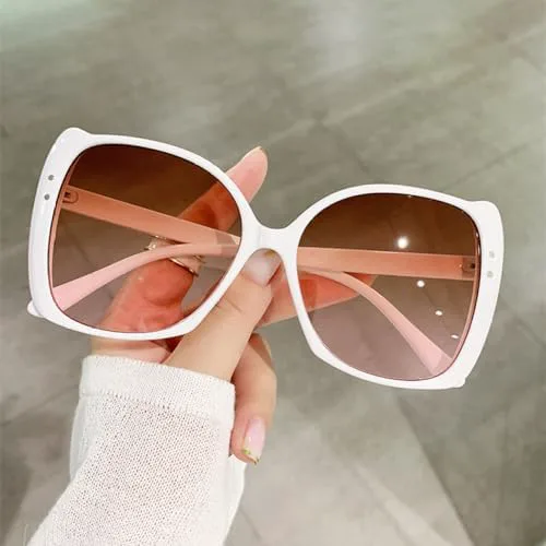 

Винтажные солнцезащитные очки большого размера для женщин, градиентные, с защитой от УФ-излучения UV400, большие белые солнцезащитные очки MTZJH, C3 White - Brown