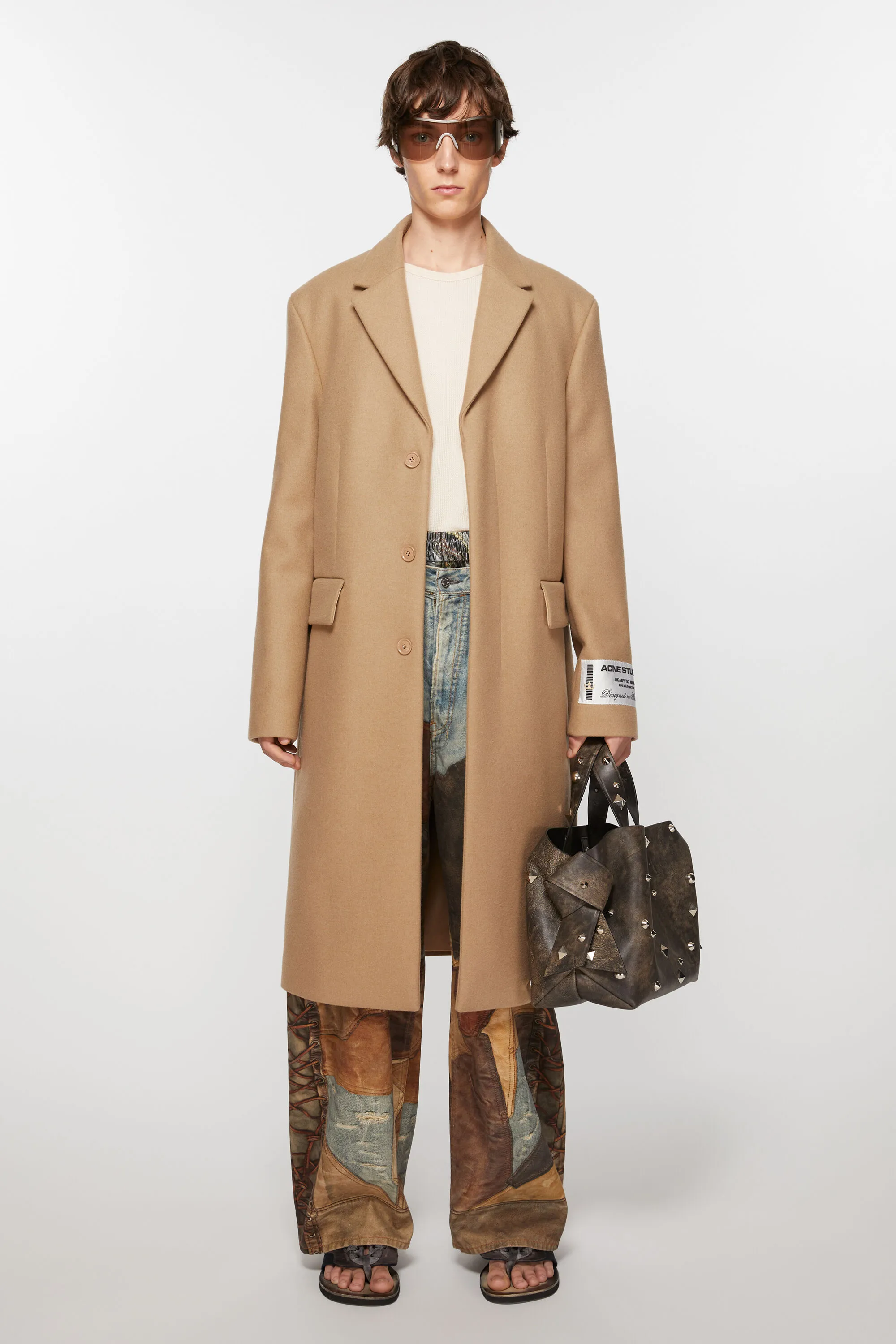 

Однобортное шерстяное пальто Acne Studios, цвет Camel Beige