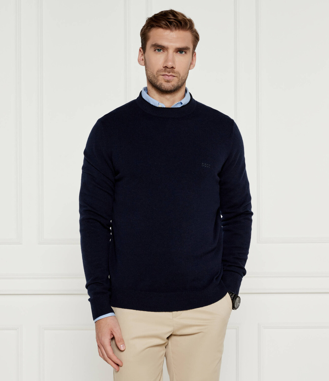 

Свитер из шерсти BOSS BLACK Ebacio Regular Fit, темно-синий