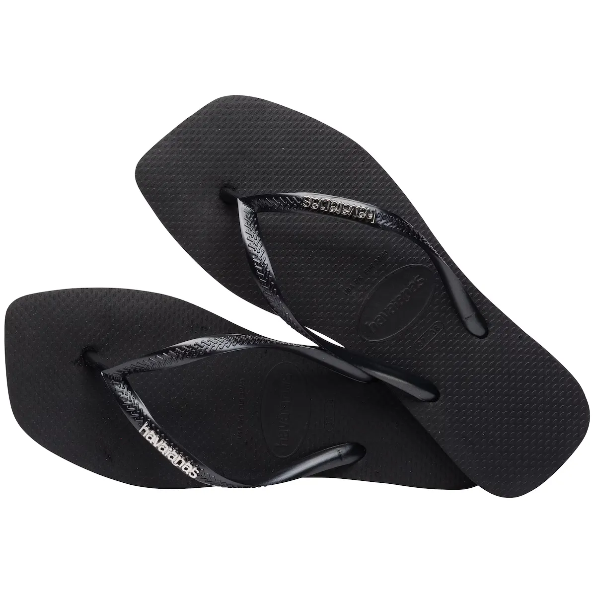 Квадратный логотип металлик Havaianas унисекс купальные шлепанцы, черный — фото 4