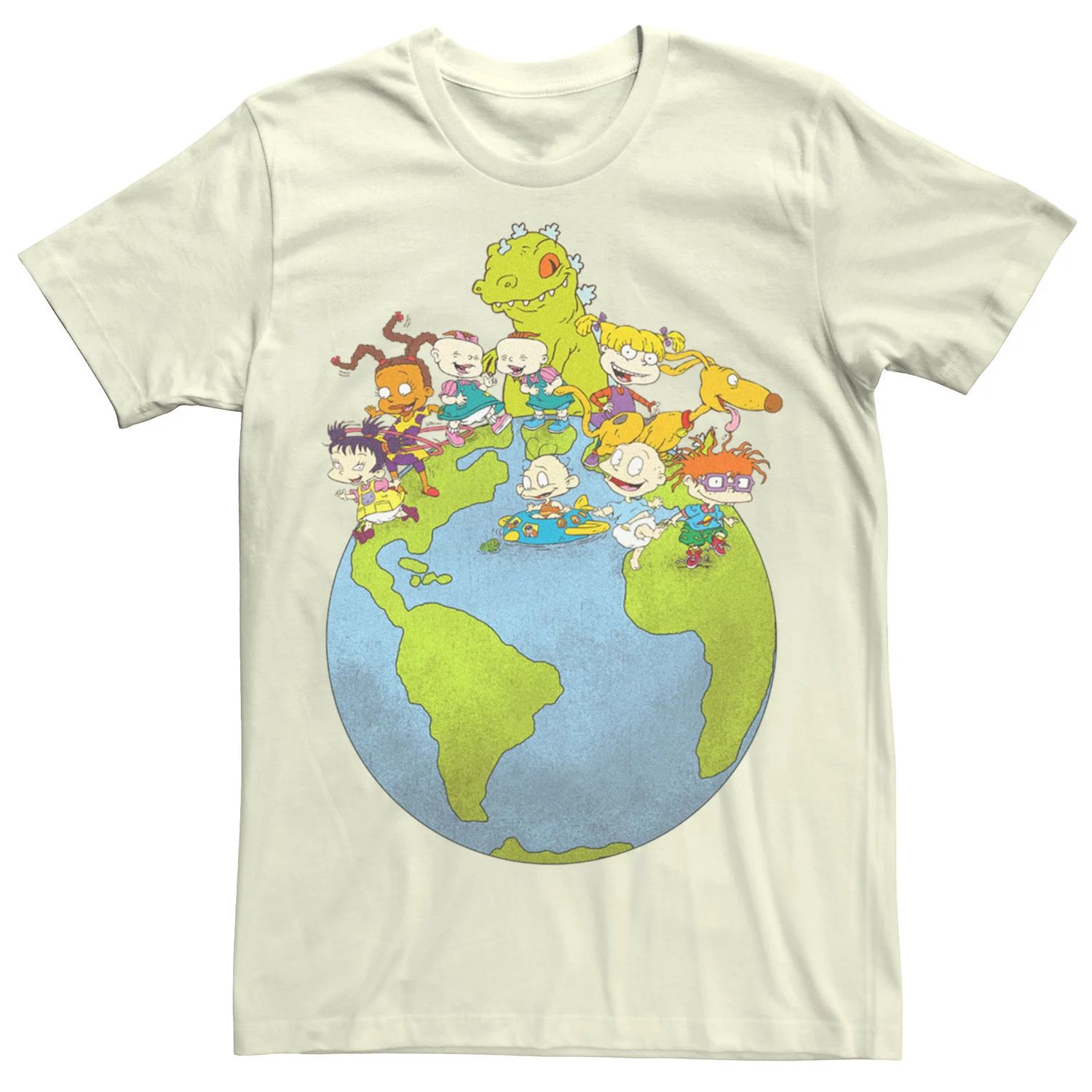 

Мужская футболка Nickelodeon Rugrats Distressed Earth Day в окружении Reptar Chuckie And Friends Licensed Character