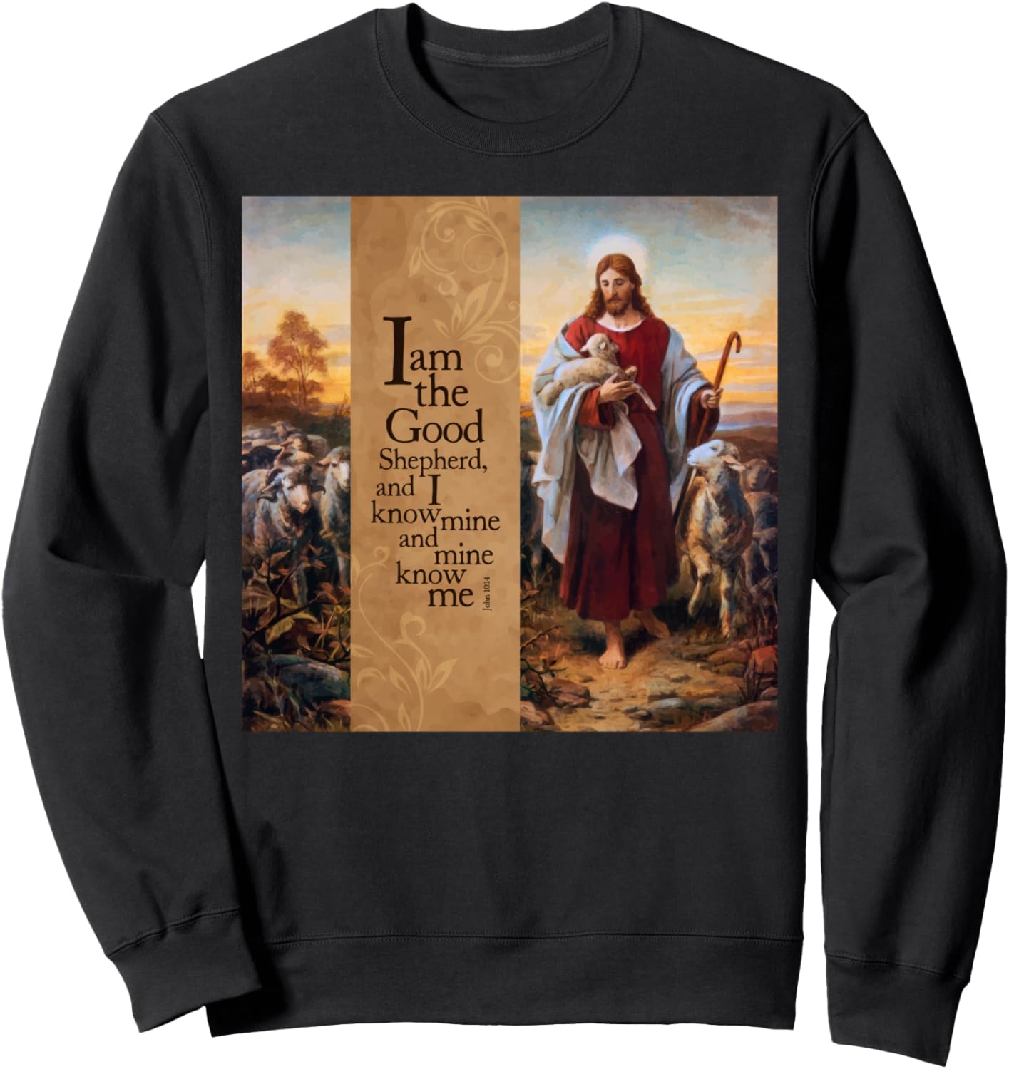 

Картина «Добрый Пастырь» (Иоанн 10), толстовка с изображением Иисуса Христа Happy Catholics, черный