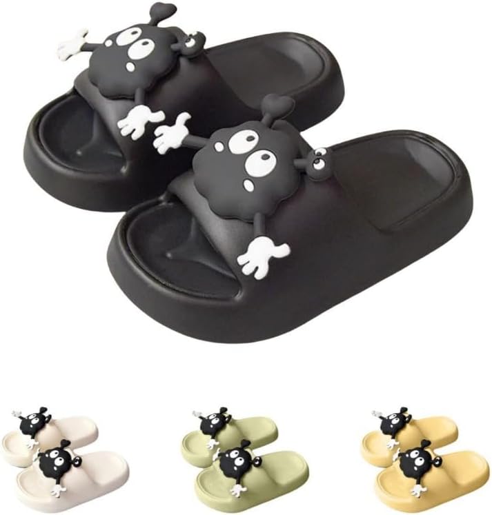 

Милые домашние тапочки для женщин, ощущение облака, мягкая платформа, нескользящие сандалии для дома и улицы, кавайные подарки для женщин и мужчин Albiva, черный
