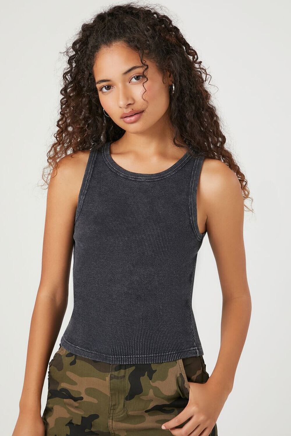 

Хлопковая майка с минеральной стиркой Forever 21, черный