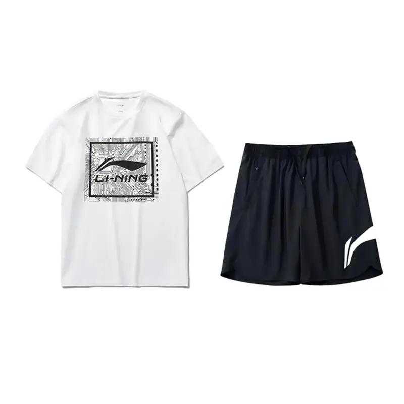 

LiNing Повседневная спортивная одежда унисекс, set (standard белый short-sleeved shirt+черный shorts)