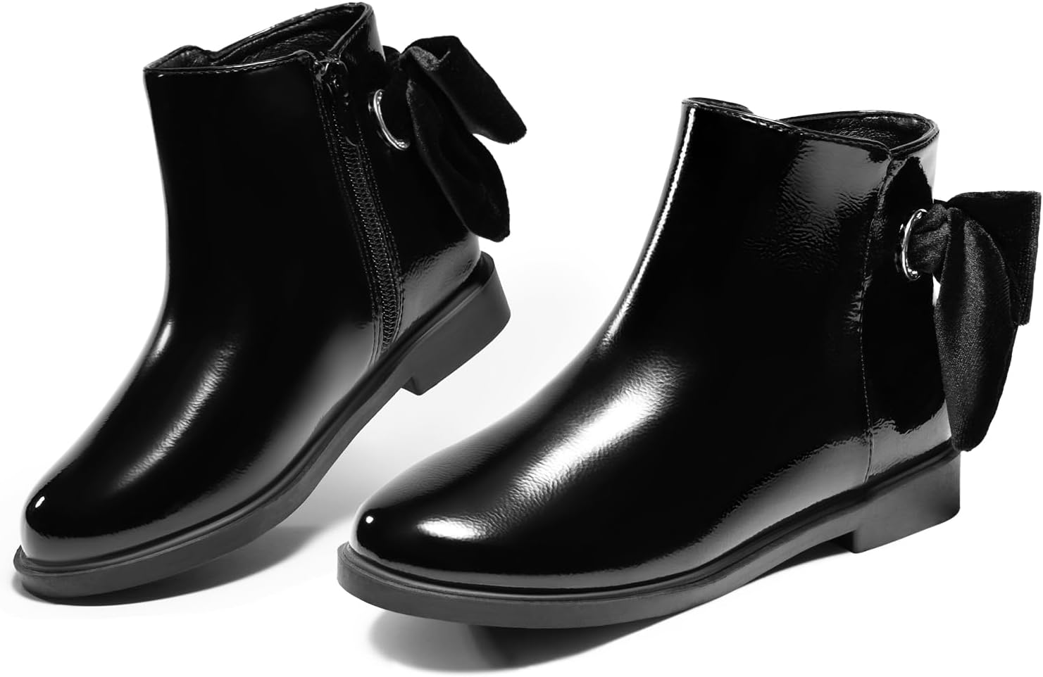 

Детские ботильоны Coutgo для девочек с бантиком, массивным низким каблуком и боковой молнией, модная обувь на осень, Black