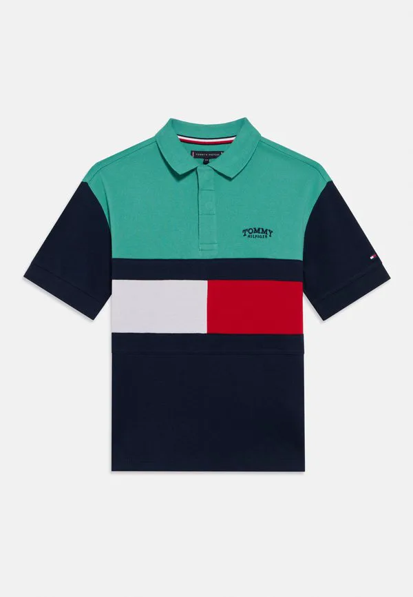 Рубашка-Поло из пике с цветовыми блоками Tommy Hilfiger, Bahama Green Colourblock