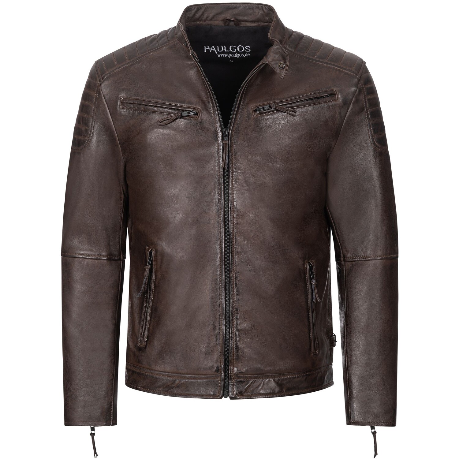 

Кожаная куртка PAULGOS Übergangsjacke Biker Look Echtleder D2, коричневый