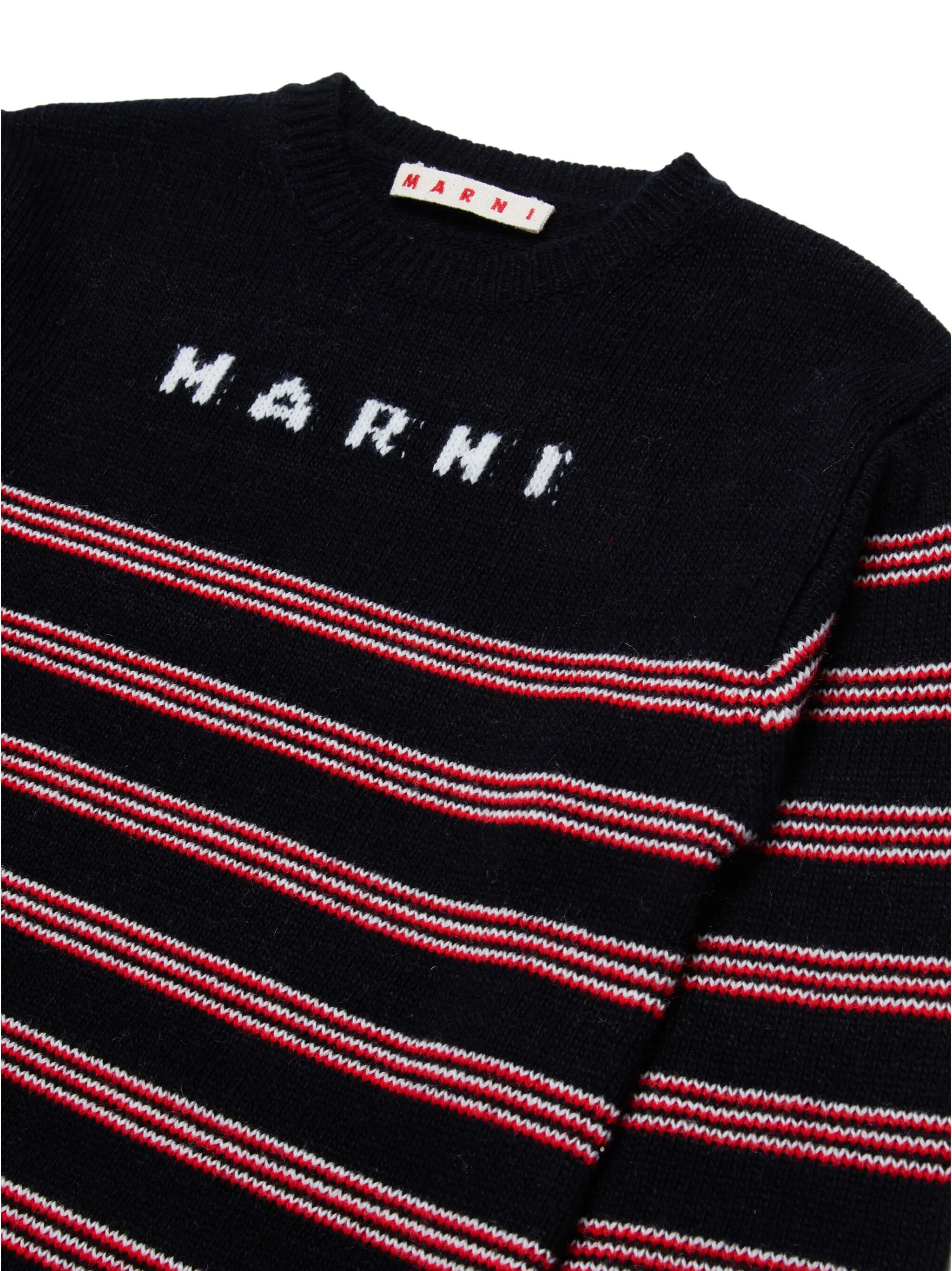 Платье в полоску вязки интарсия Marni Kids, черный — фото 3