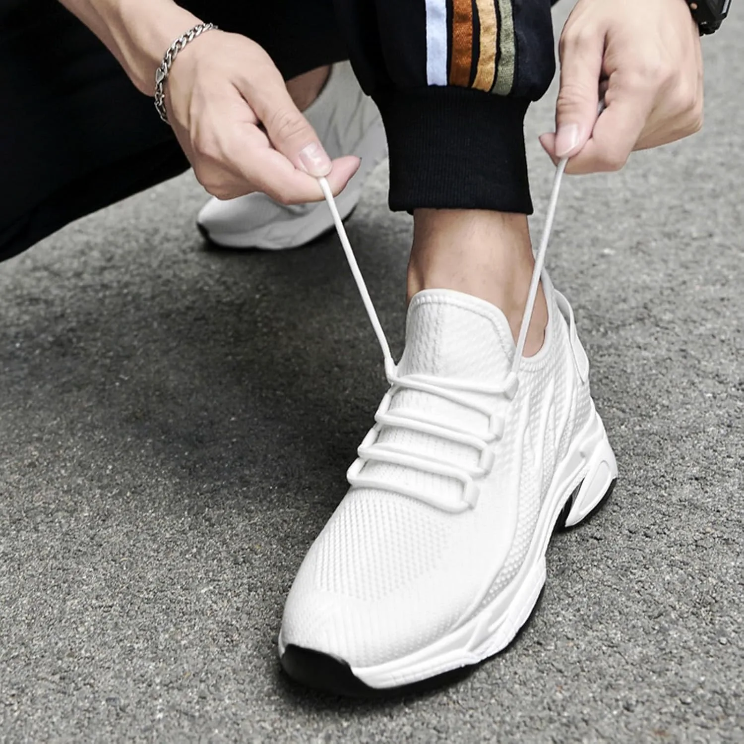 Мужские кроссовки на скрытой платформе с увеличением роста на 3 дюйма, дышащие, из сетчатого материала, легкие, спортивно-повседневные BKmyth, белый — фото 2