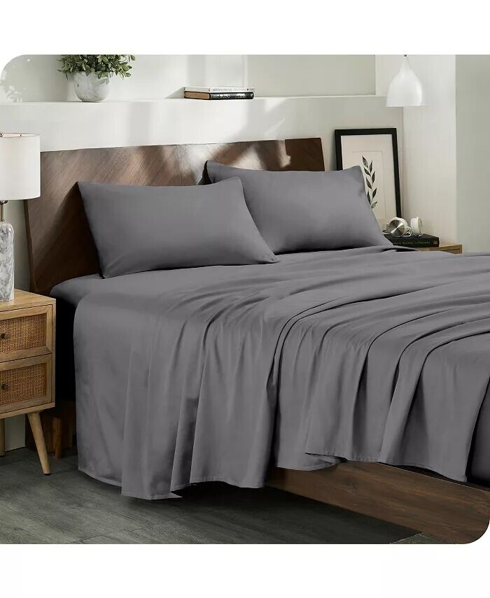 

Комплект простыней King из органического хлопка и сатина Bare Home, серый
