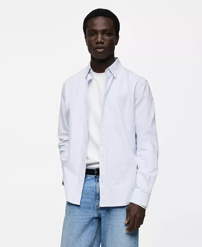 

Мужская хлопковая рубашка Kodak-Striped в облегающем крое MANGO, синий