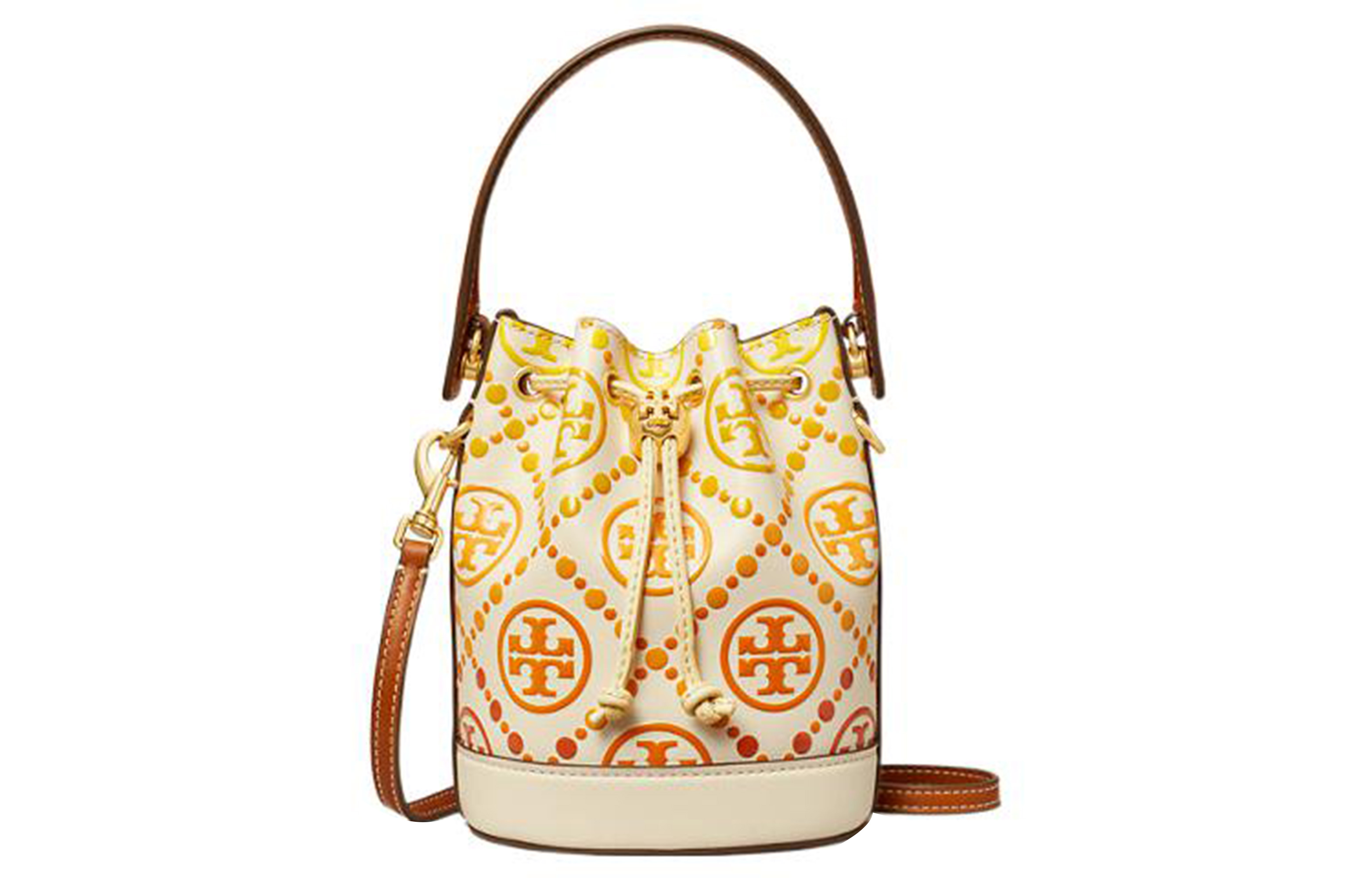 

TORY BURCH Кожаная сумка ведро через плечо мини женская айвори и оранжевая