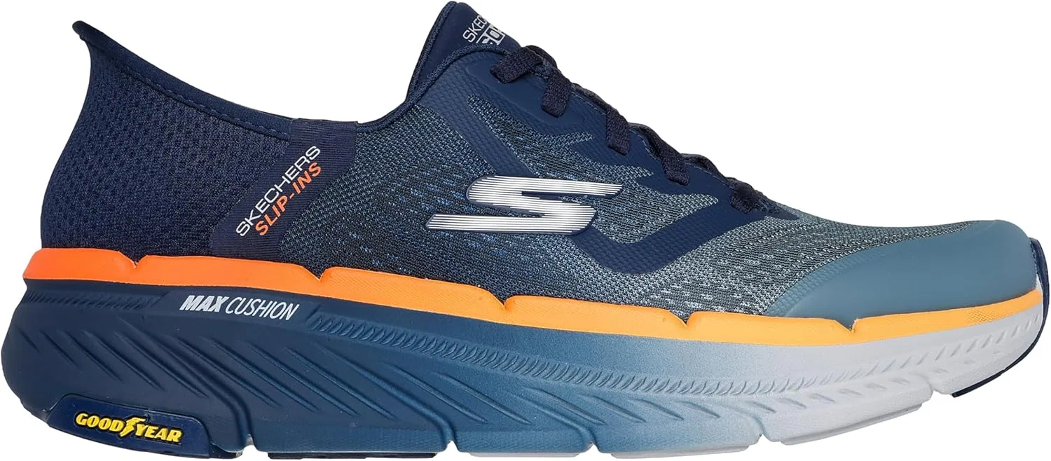 Мужские слипоны Skechers Max Cushioning Premier 2.0 Ascendant II Hands-Free, Navy And Orange Textile Synthetic — фото 4