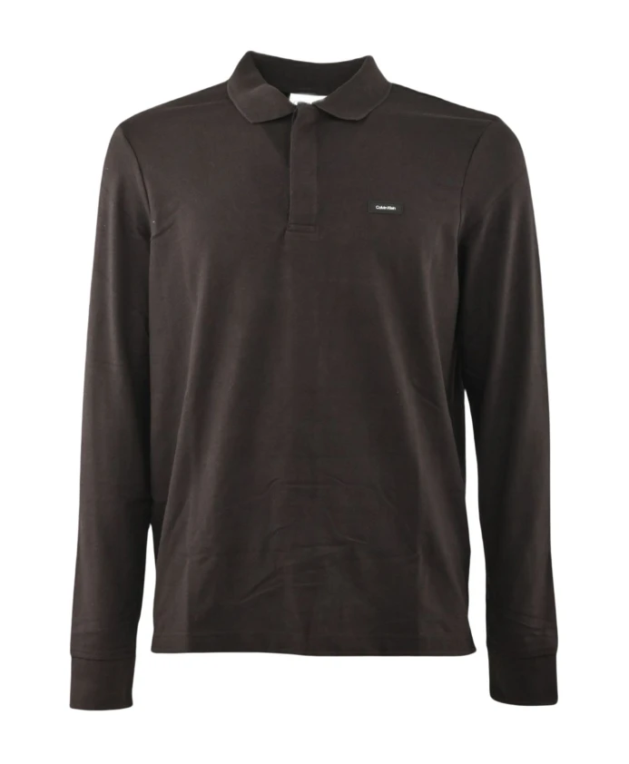 

Рубашка-Поло с длинными рукавами из эластичного пике Calvin Klein, черный