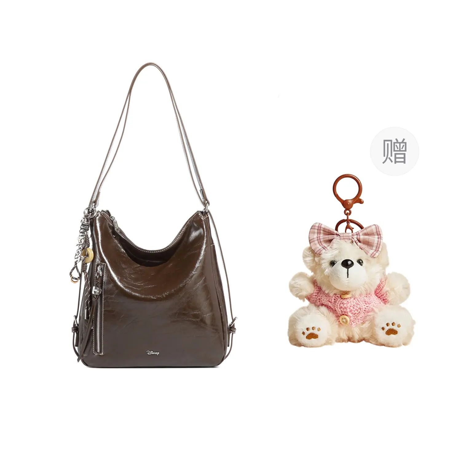 

Disney Микки ПУ вощёная кожаная сумка через плечо женская коричневая, Yadan Wax Tote Bag[Disney Box with Baking Bear]