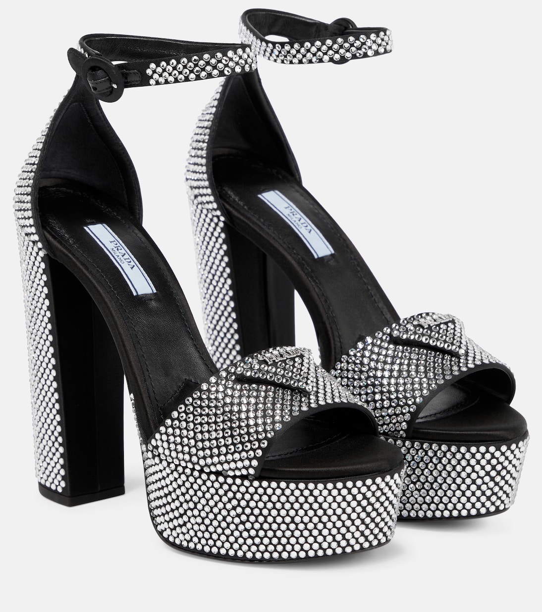 Босоножки на платформе из атласа с декором Prada, Cristal