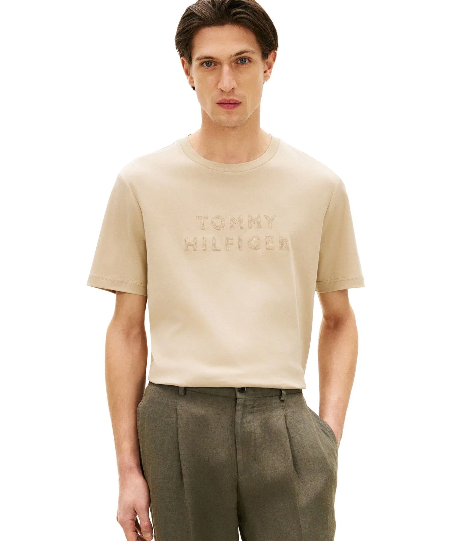 Мужская футболка TOMMY HILFIGER из хлопка, бежевая