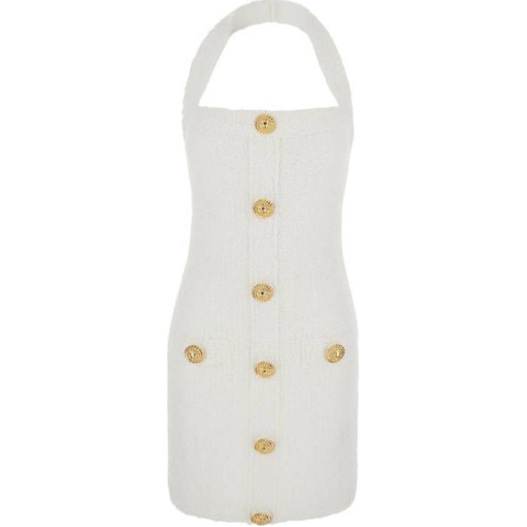 

Мини-платье с запахом из твида BALMAIN, белый
