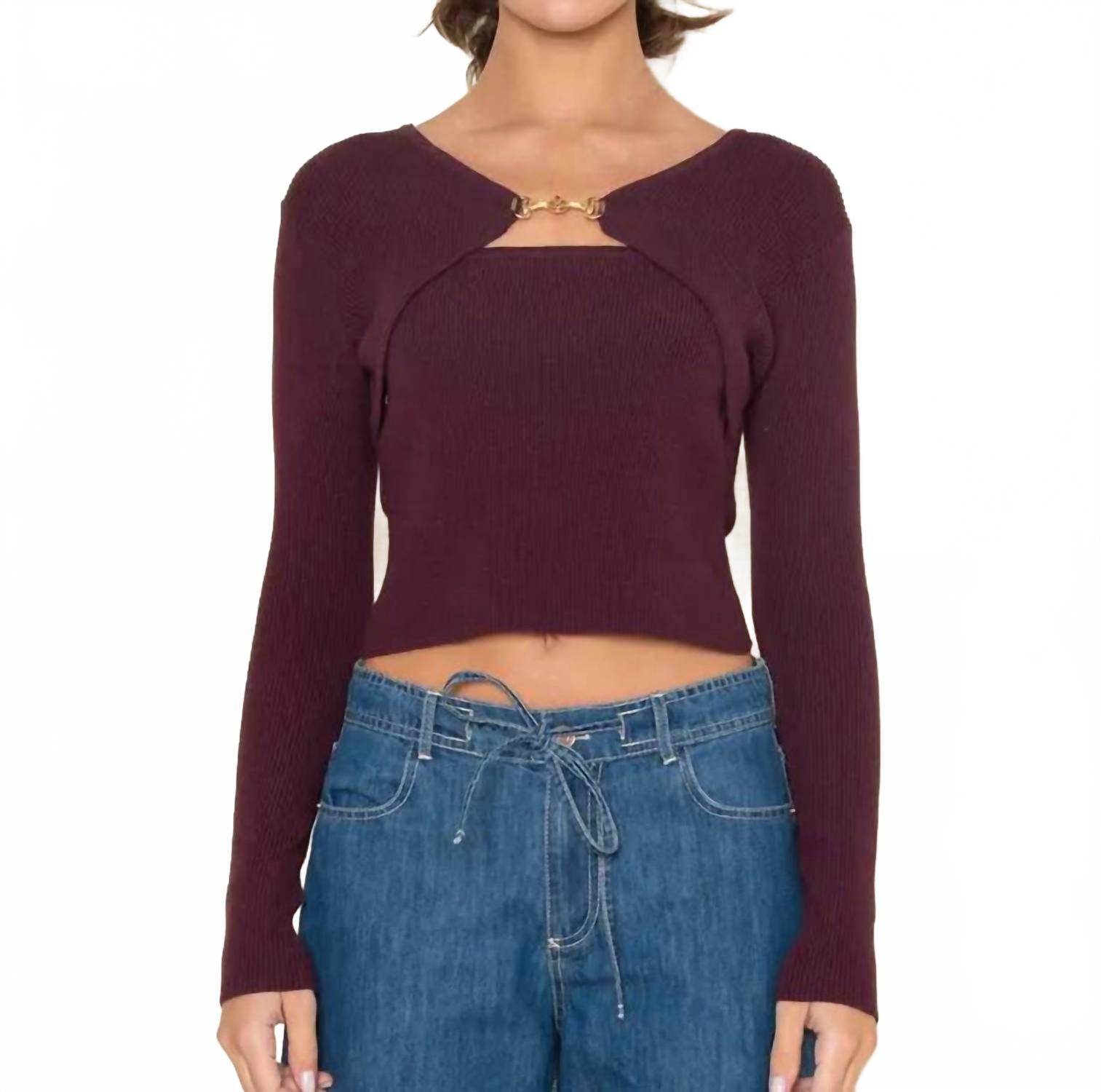 

Fore Collection Вязаный топ Brenna Buckle с V-образным вырезом, бордовый цвет