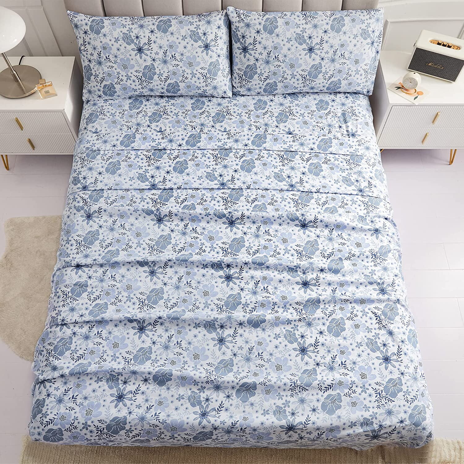 

Простыни с цветочным принтом Viviland Floral, синий