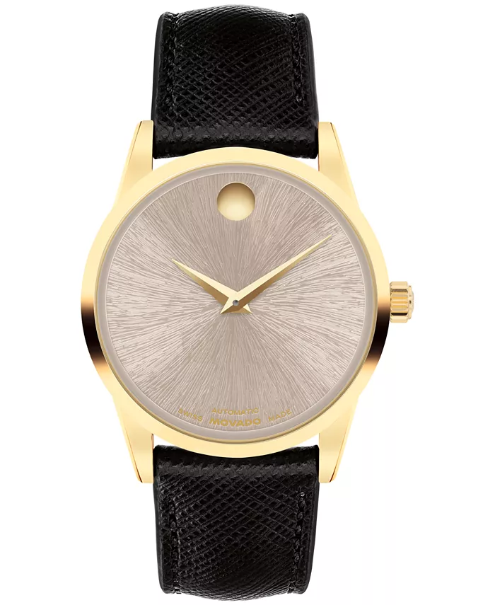 

Женские классические швейцарские автоматические часы Museum с черным кожаным ремешком, 33 мм Movado