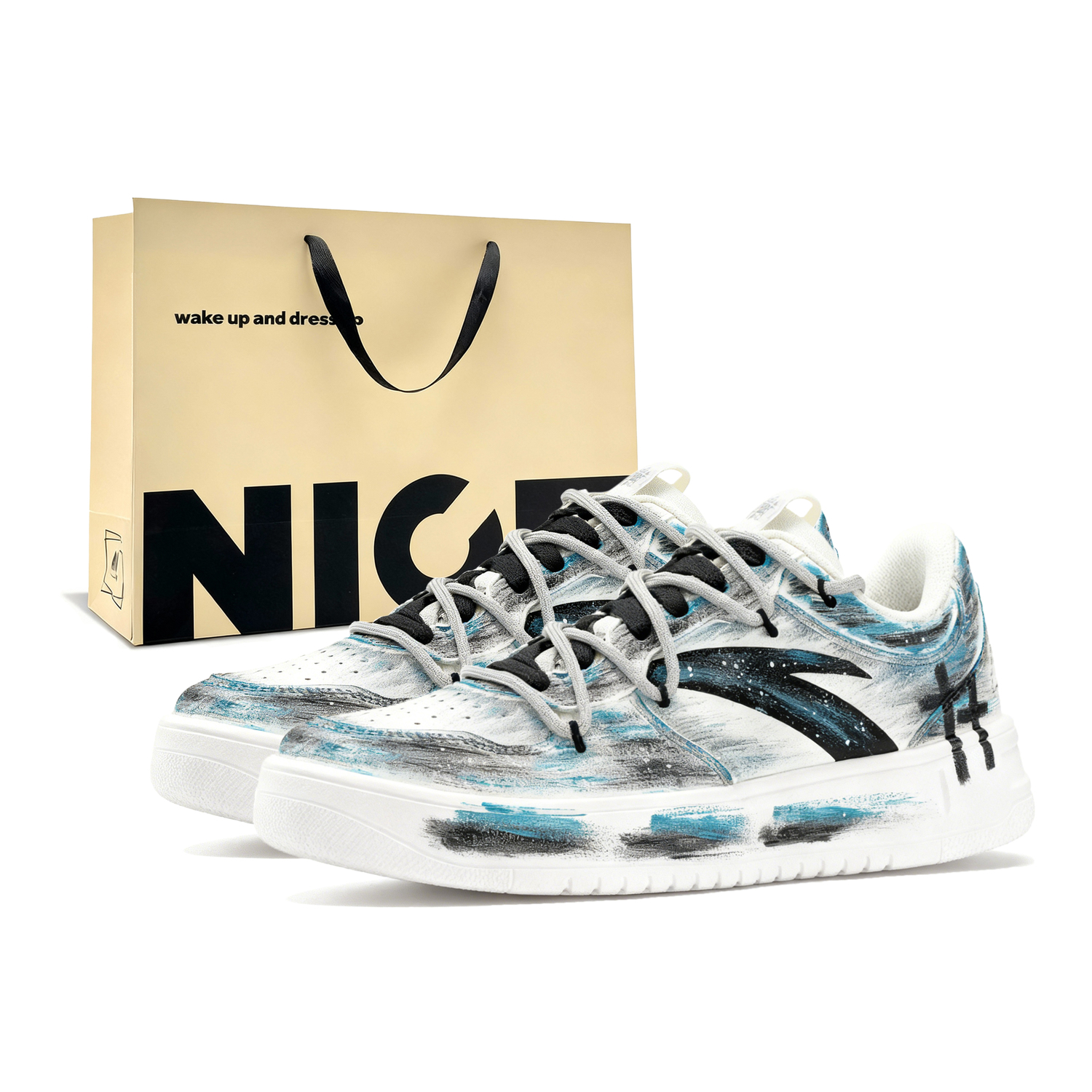 

ANTA Мужские низкие кожаные кеды для скейтбординга Relaxed Cushioning, Wear Resistant синий белый черный