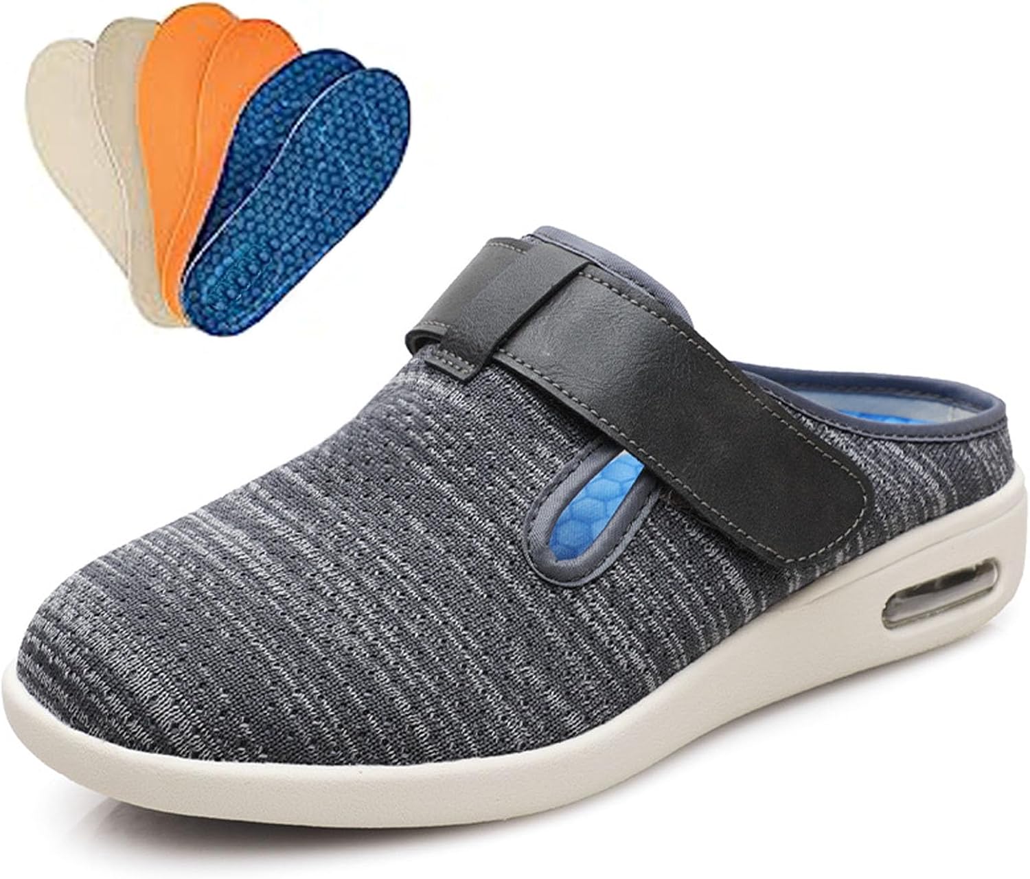 

Мужские кроссовки бумуам с широкой колодкой, регулируемой застежкой, легкие, для широкой стопы, прогулочные обувь при отеках, с регулируемым ремешком, легко надевать/снимать, с 3 парами сменных стелек, размер мужчины 5/женщины 6 Bumuam, темно-се...