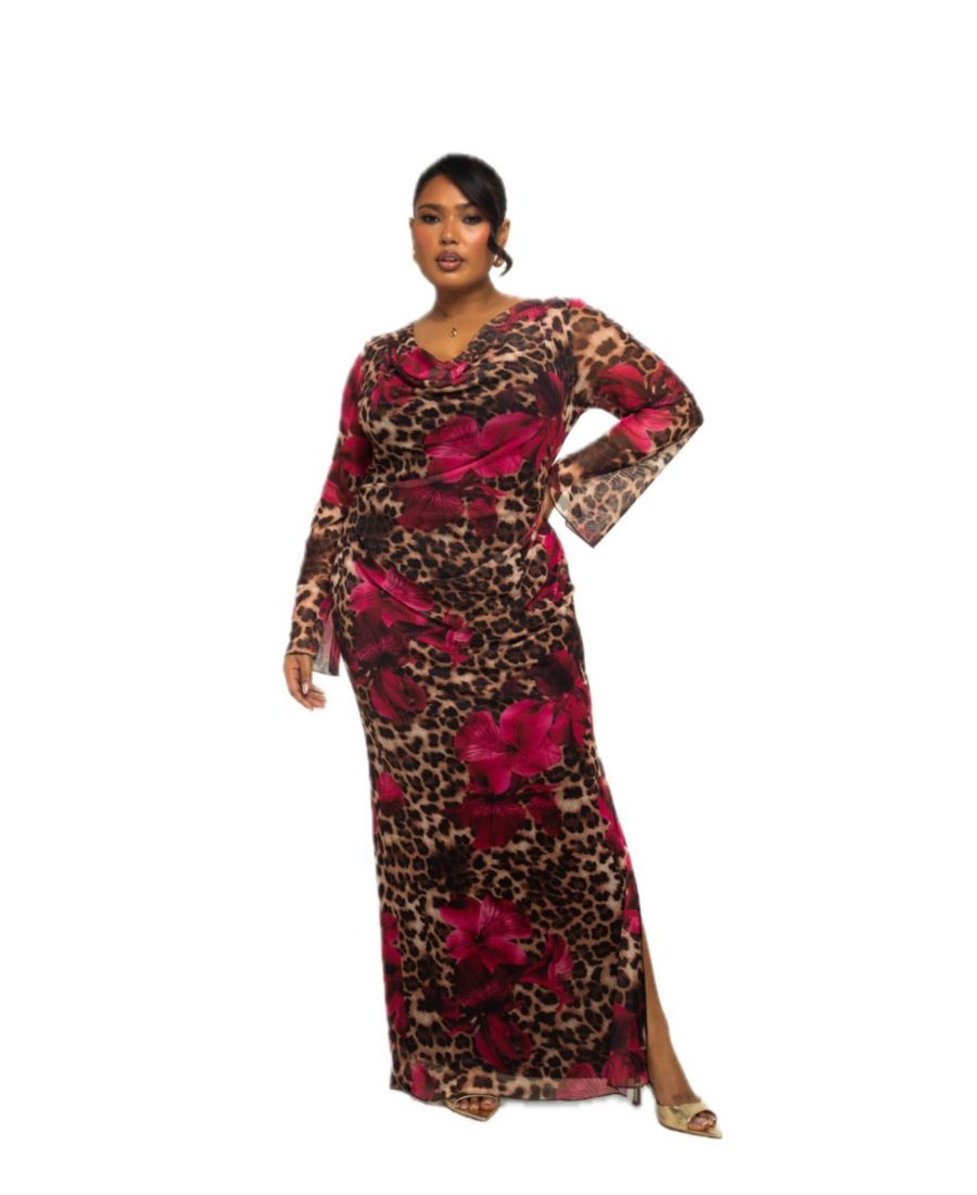 

Женское длинное платье из сетчатой ткани с леопардовым принтом FASHION-SZN CURVE, Brown