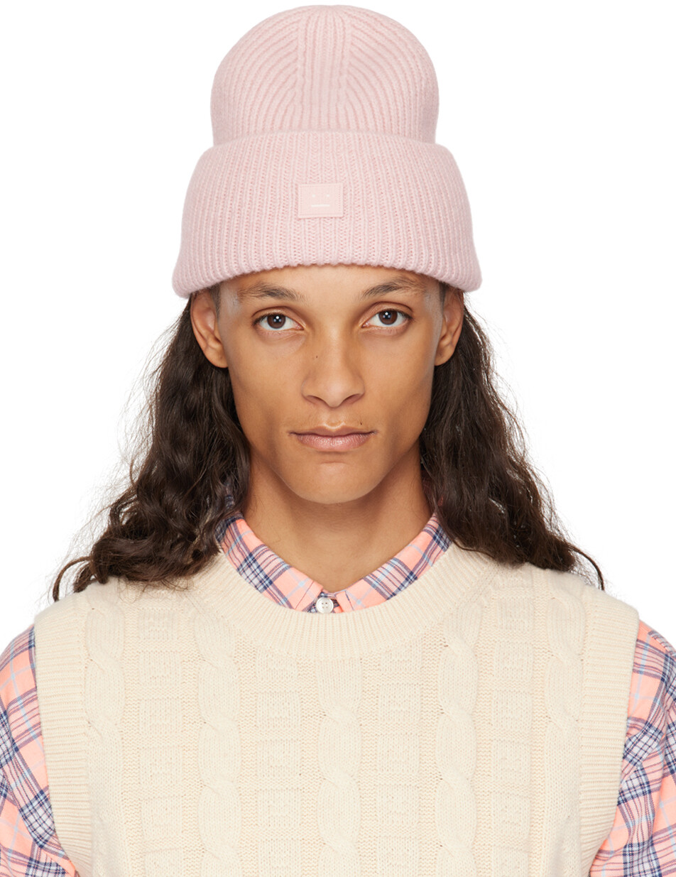 

Розовая шапка с маленьким логотипом Acne Studios, Faded pink melange