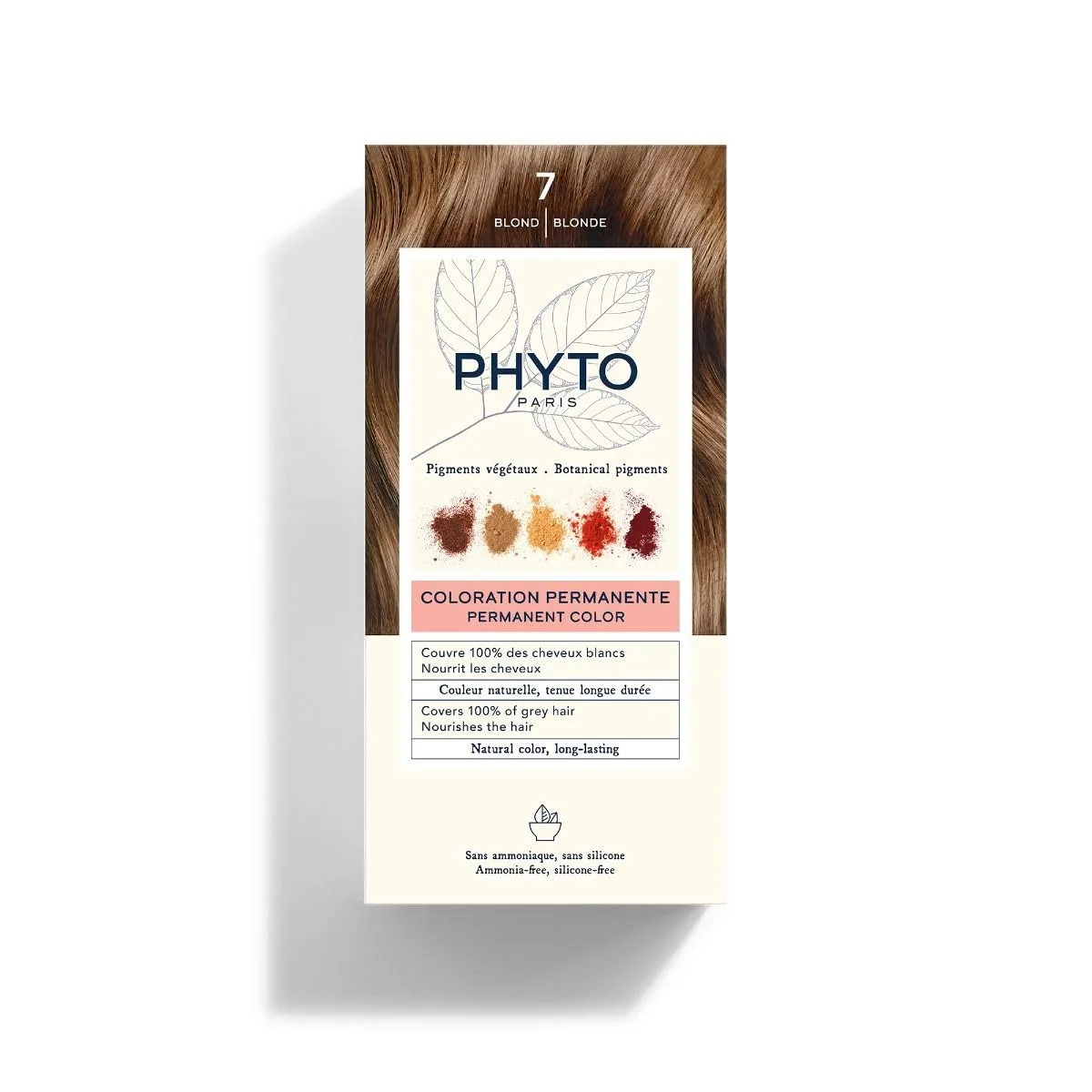 Стойкая краска для волос PHYTO Phytocolor с растительными пигментами, 100% закрашивание седых волос, без аммиака, без PPD, без резорцина, 0,42 унции. 11.91 г (1 шт.), 7 Blonde