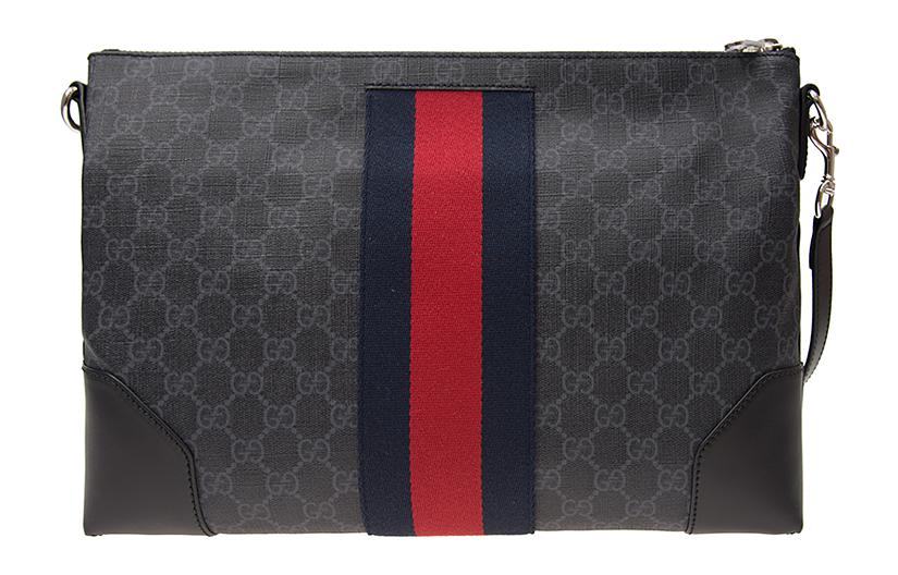 

GUCCI Кожаный мессенджер через плечо кроссбоди мужской черный серый