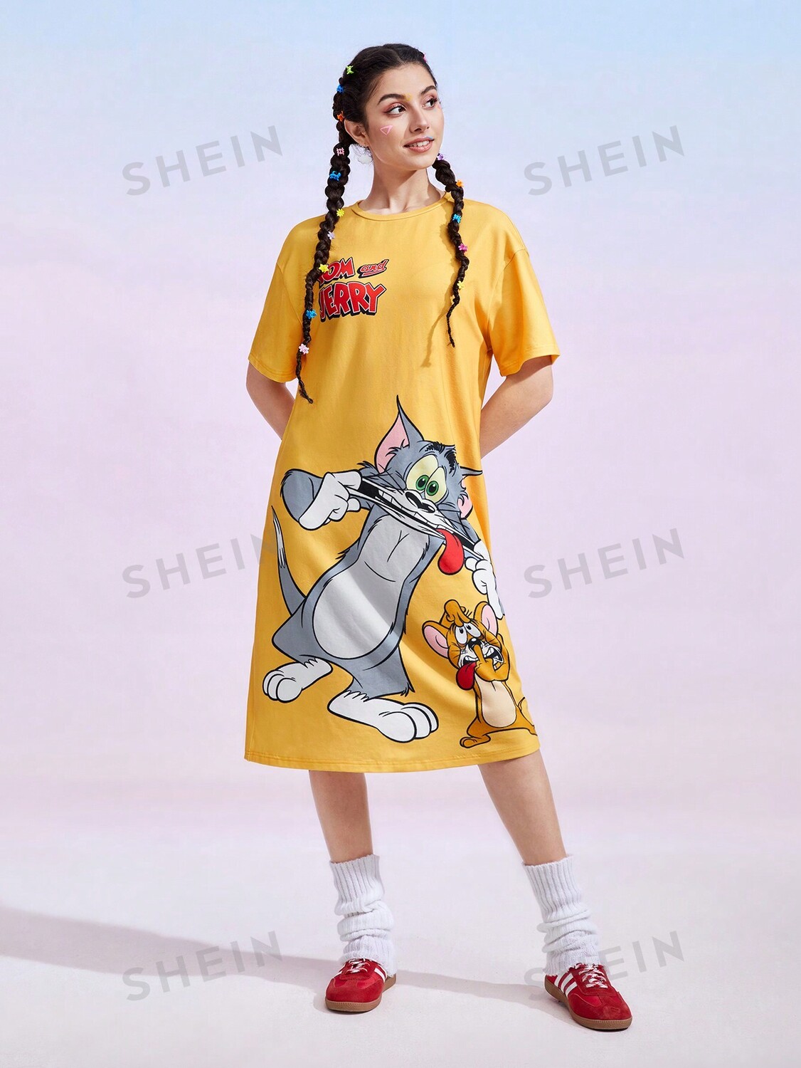 

Платье Shein с заниженными плечами и узором, желтый
