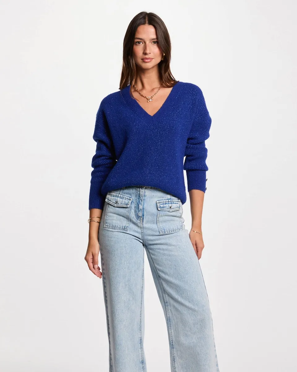 

Женский джемпер оверсайз с V-образным вырезом Morgan, голубой