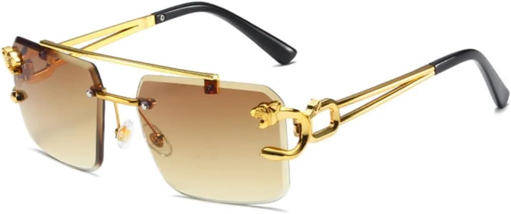 

Солнцезащитные очки с защитой UV400 | Без оправы, панк, металл, золотистый леопардовый принт | для женщин и мужчин, для занятий спортом на открытом воздухе и вождения DSVIGF, Gold-brown