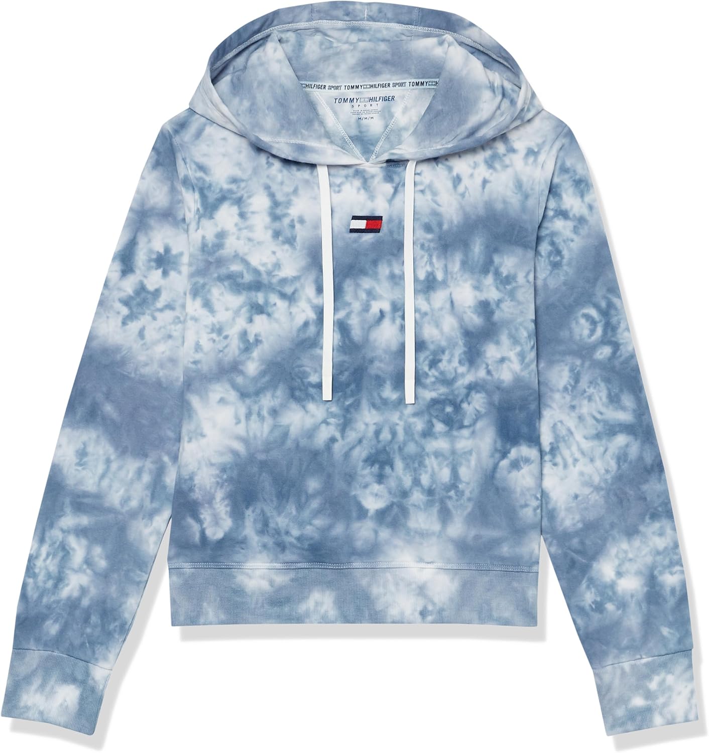 

Женская толстовка Tommy Hilfiger Medium с логотипом, флагом, завязками и карманом, Blue Tie Dye